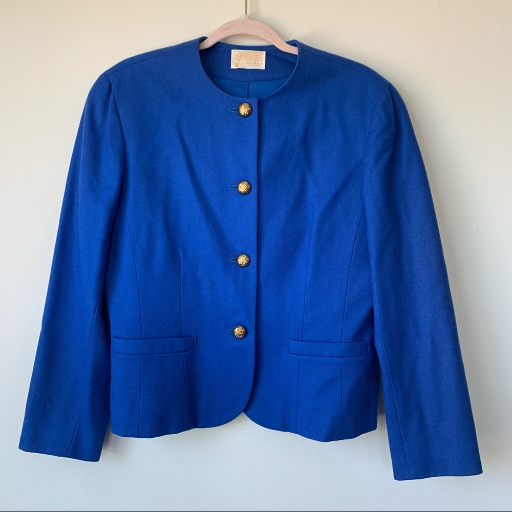 Pendleton Vintage Wool Jacket Royal Blue Gold Hardware Size 12 Business Office